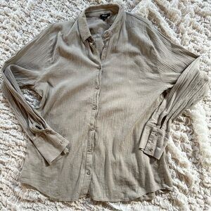 Nasty Gal Crinkle Cotton Button Down Sandstone Tan Shirt Size 10